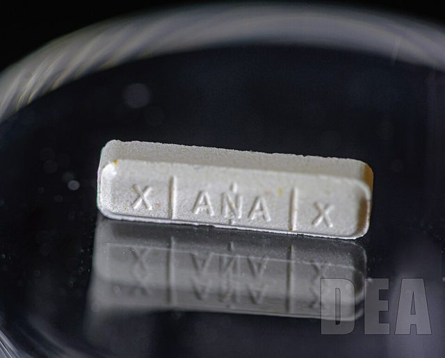 Xanax tablet, close view