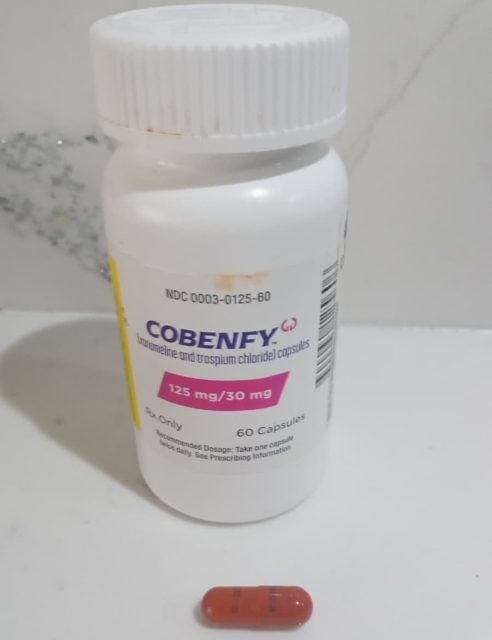 Cobenfy (xanomeline and trospium) bottle and capsule